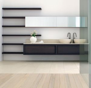 meuble vasque double / suspendu / en frêne / contemporain