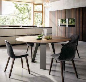 table à manger contemporaine / en noyer / avec piètement en marbre / rectangulaire