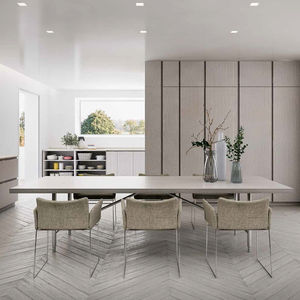 table à manger contemporaine / en chêne / avec piètement en aluminium / rectangulaire