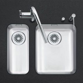 évier 2 bacs / en inox / sous plan / sans égouttoir