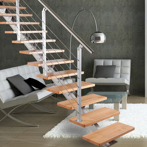 escalier droit / structure en acier inoxydable / marche en bois / sans contremarche