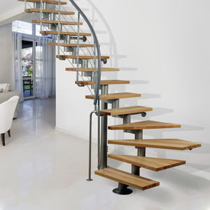 escalier quart tournant / structure en acier inoxydable / marche en bois / sans contremarche