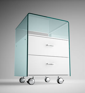 caisson de bureau en bois / en verre / à 2 tiroirs / à roulettes