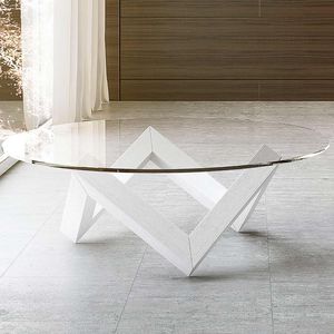 table basse contemporaine / en verre / en chêne / ronde