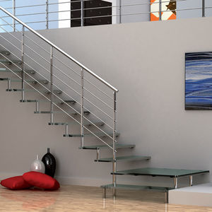 escalier quart tournant / structure en métal / marche en verre / sans contremarche