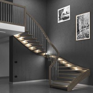 escalier quart tournant / structure en bois / marche en bois / sans contremarche