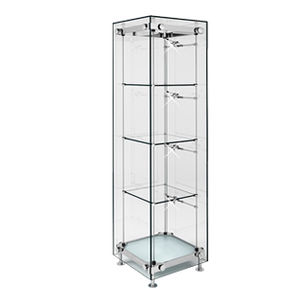 vitrine contemporaine / en verre / en acier inox / éclairée