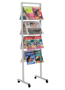 présentoir pour brochures / en aluminium / à roulettes / pour commerce