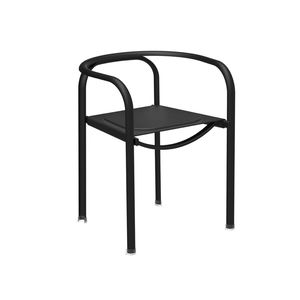 chaise contemporaine / avec accoudoirs / en cuir / en acier à revêtement par poudre