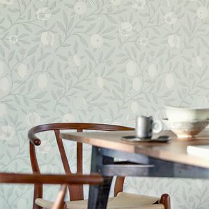 papier peint contemporain / à motif floral / aspect tissu / gris