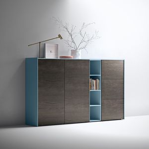 buffet contemporain / en bois laqué / en frêne / avec étagère