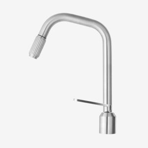 mitigeur en acier inoxydable / de cuisine / 2 trous / à bec orientable
