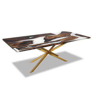 table contemporaine / en bois / avec piètement en bois / rectangulaire