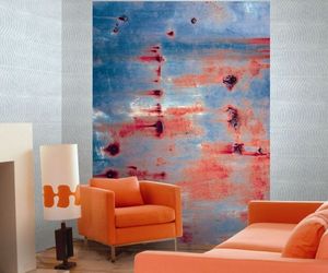 papier peint contemporain / à motif / bleu ciel / rouge