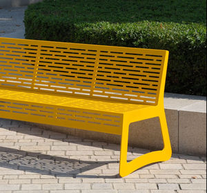 banc public / contemporain / en inox / avec dossier
