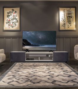 meuble TV contemporain / lowboard / en cuir / en plaqué bois