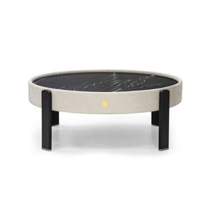 table basse contemporaine / en cuir / en marbre / avec piètement en frêne