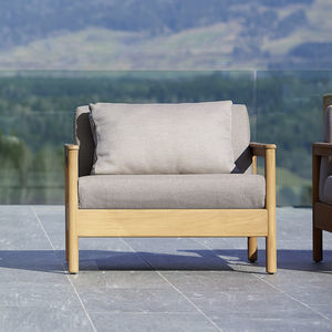 fauteuil contemporain / en tissu / en teck / gris