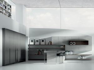 cuisine contemporaine / en bois / avec îlot / sans poignée