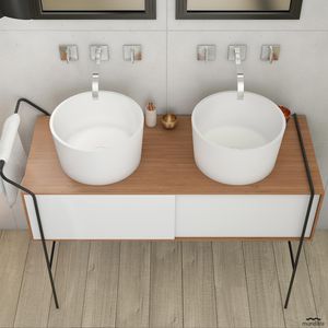 vasque double / à poser / ronde / en Solid Surface
