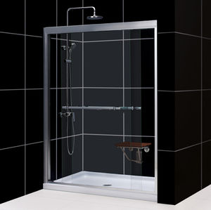 douche en verre trempé / en niche / avec porte coulissante / en kit
