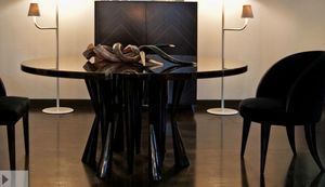 table contemporaine / en bois laqué / ronde / ovale