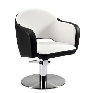 fauteuil de coiffure en cuir / en acier inoxydable / piètement central / avec pompe hydraulique