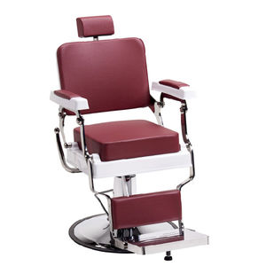 fauteuil de barbier en cuir / en métal chromé / en simili cuir / avec repose-pieds