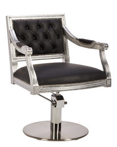 fauteuil de coiffure en tissu / en acier inoxydable / piètement central / avec pompe hydraulique