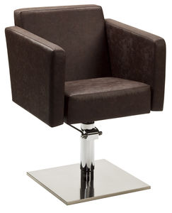 fauteuil de coiffure en cuir / en acier inoxydable / piètement central / avec pompe hydraulique