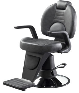 fauteuil de barbier en métal chromé / en simili cuir / avec repose-pieds / avec repose-tête