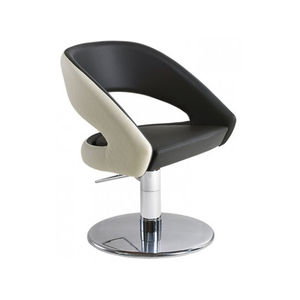 fauteuil de coiffure contemporain / en simili cuir / piètement central / avec pompe hydraulique