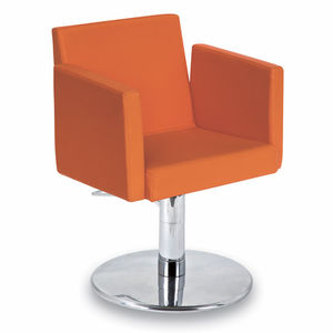 fauteuil de coiffure contemporain / en cuir / piètement central / avec pompe hydraulique