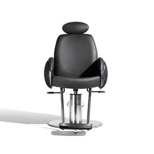 fauteuil de barbier en métal chromé / en simili cuir / avec repose-pieds / avec repose-tête