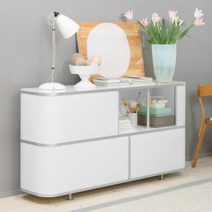 armoire de classement basse / en aluminium / en verre / en plaqué bois