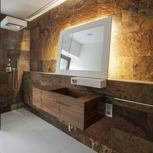 vasque suspendue / rectangulaire / en bois / contemporaine