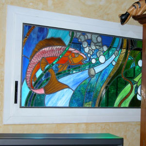 fenêtre coulissante / en aluminium / à vitrail
