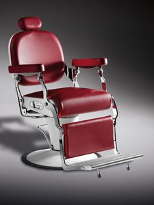 fauteuil de barbier en métal chromé / en simili cuir / avec repose-tête / avec pompe hydraulique