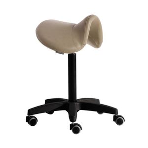 tabouret de travail en acier chromé / en plastique / en simili cuir / à roulettes