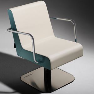 fauteuil de coiffure en simili cuir / piètement central / avec accoudoirs