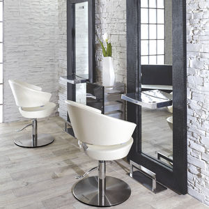 fauteuil de coiffure en simili cuir / en acier / en métal chromé / en polyuréthane
