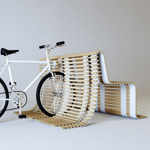 banc public / contemporain / en bois / avec range-vélo intégré
