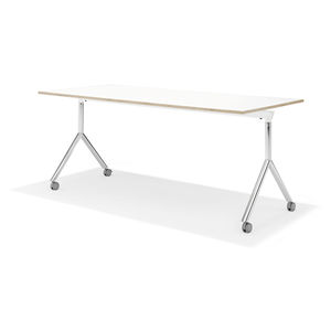 table contemporaine / en bois / avec piètement en métal / rectangulaire