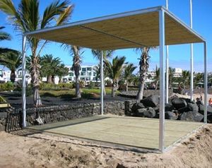 pergola autoportée / en acier galvanisé / couverture coulissante en toile / modulable