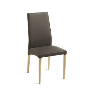 chaise contemporaine / tapissée / en cuir / en bois