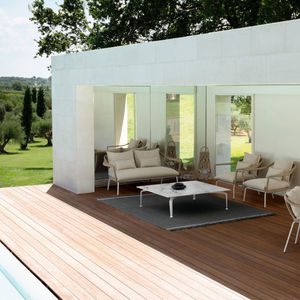 table basse contemporaine / en grès cérame / avec piètement en aluminium / rectangulaire