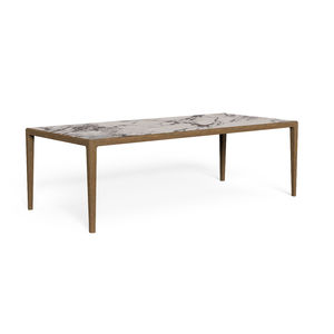 table à manger classique / en grès cérame / avec piètement en teck / rectangulaire