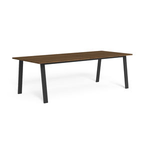 table à manger contemporaine / en iroko / avec piètement en aluminium / rectangulaire