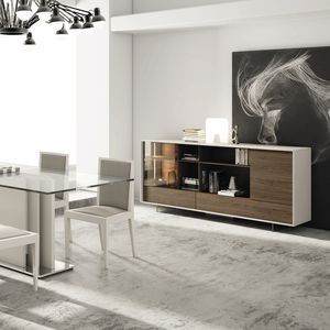 buffet contemporain / en bois / en bois laqué / en verre