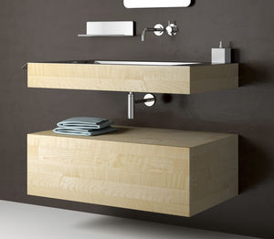 vasque suspendue / rectangulaire / bois / en inox